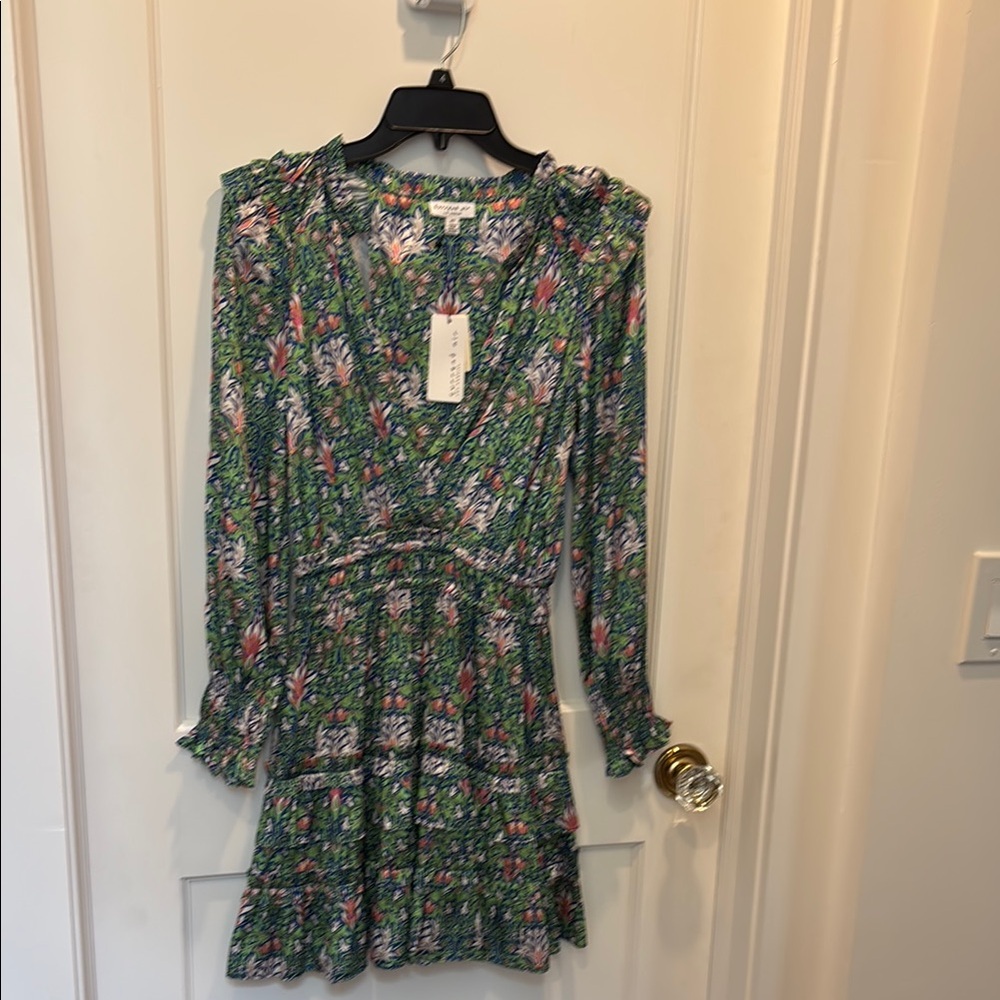 Current Air Long Sleeve Floral Dress in Green and Pink